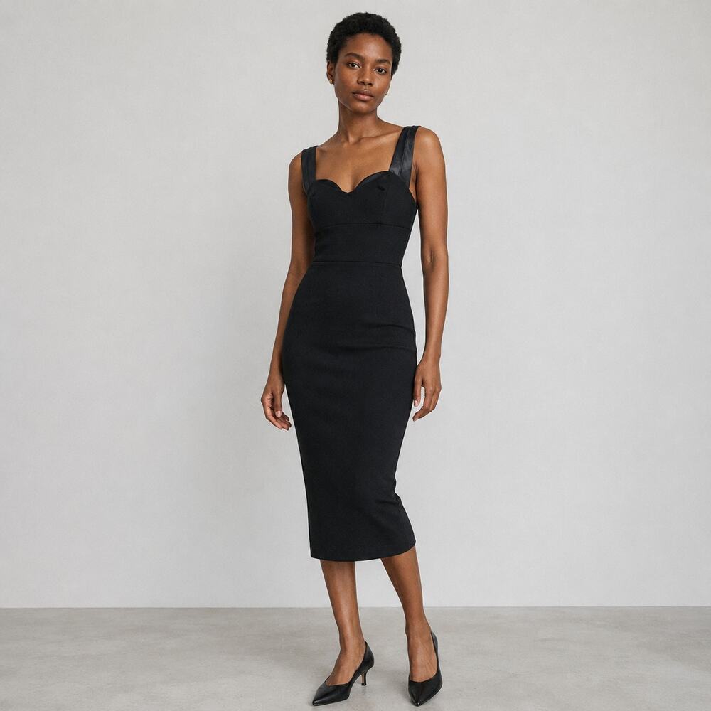 Victoria Beckham Dense Rib Trompe L'Oeil Fitted Dress Womens 4 Bodycon Midi NWT